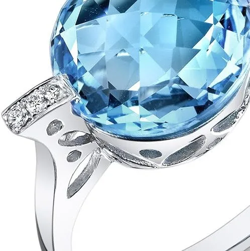 Vista 2 de Peora Anillo de oro blanco de 14 quilates con topacio azul suizo (6,3 cttw)