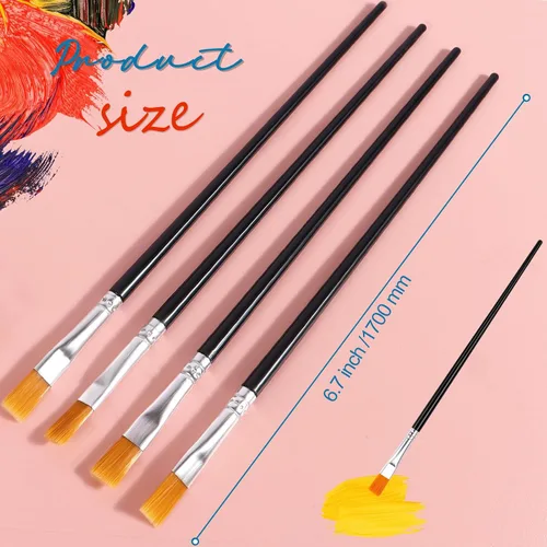 Vista 3 de 30 pinceles de pintura para pintura acrílica, pinceles para niños, pelo de nailon plano, pincel para manualidades, óleo pequeño, acuarelas, Negro