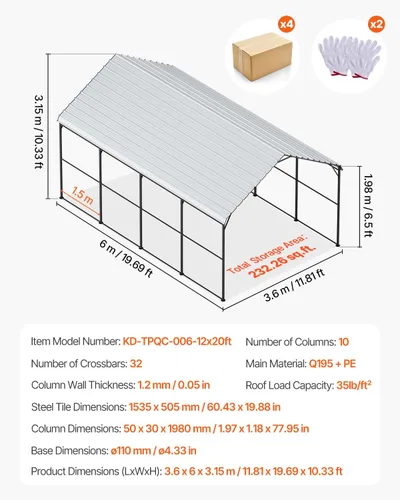 Vista 85 de VEVOR Cobertizo Tienda de Almacenamiento Exterior Portátil Resistente de 6 x 8 x 7 pies, Refugio de Cochera Garaje Impermeable con Puerta Enrollable