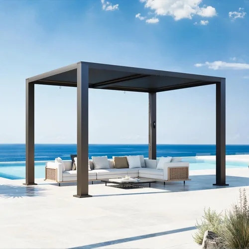 Vista 2 de Aoxun Motorized Louvered Pergola 9'x12' with LED Lights & Power Outlet