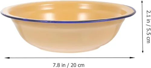 Vista 2 de Hemoton 2 unids 7.8 pulgadas Vintage esmalte cuencas engrosadas platos de sopa de esmalte práctico vajilla ensalada pasta fruta cena