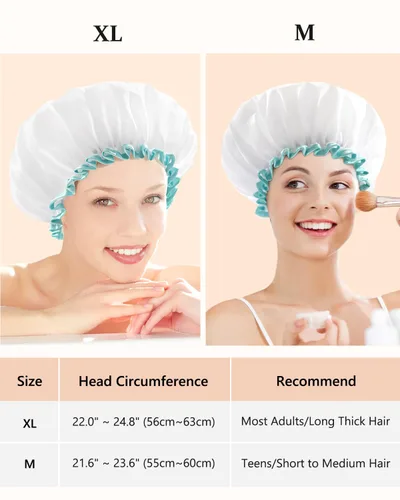 Vista 2 de Mikimini - Gorro de ducha blanco para cabello largo, 1 paquete, 12 pulgadas, tamaño grande, impermeable, lavable, para mujeres y niñas, súper lindo