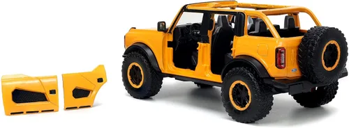 Vista 4 de Jada Toys Just Trucks 1:24 2021 Ford Bronco - Coche fundido a presión naranja con estante para neumáticos, juguetes para niños y adultos