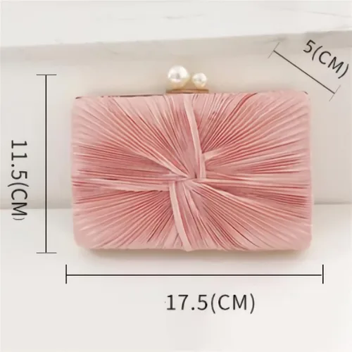 Vista 6 de RAN Bolso de satén con cierre de perlas sintéticas, bolso de banquete para mujer con cadena cruzada (color rosa)