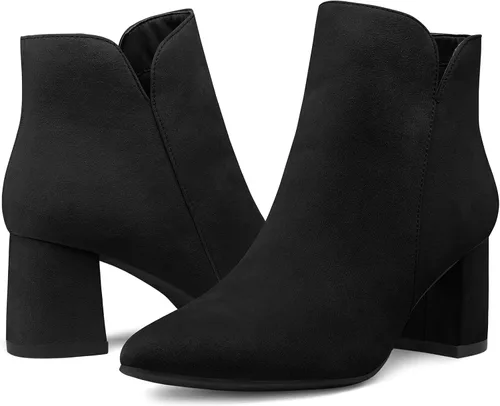 Vista 6 de mysoft Botines de tobillo para mujer con tacón bajo grueso de bloque, cómodos, punta puntiaguda, corte lateral en V, elegantes botines de oficina