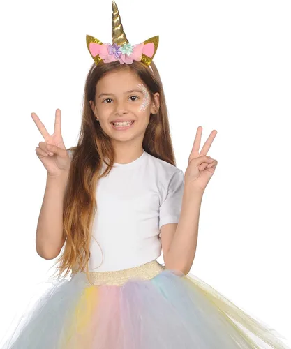 Vista 5 de Funcredible Diadema de unicornio con purpurina gruesa, diadema de cuerno de unicornio y purpurina gruesa, accesorios de disfraz de pony pequeño