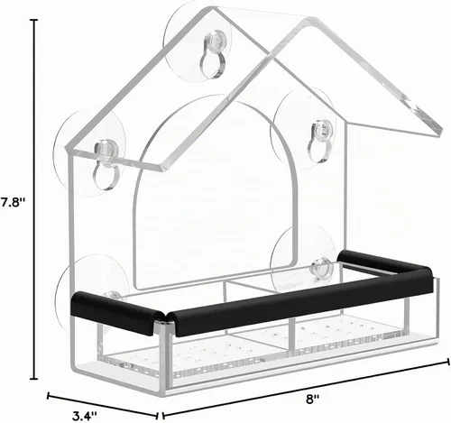 Vista 7 de Comedero de pájaros para ventana transparente con 5 ventosas extra fuertes, comederos de acrílico resistentes y duraderos DY-SKTY para ver pájaros