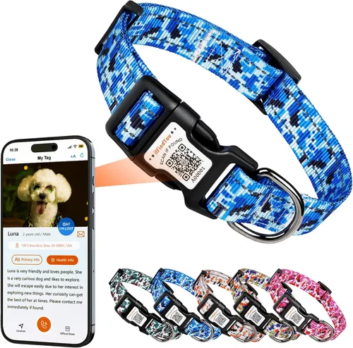 Vista 8 de Collar de perro personalizado ilFindYou con etiqueta de código QR para identificación de mascotas, collar reflectante de seguridad, adecuado