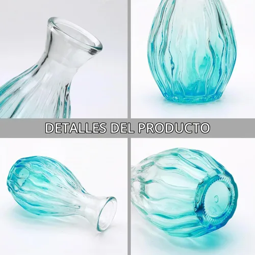 Vista 3 de Juego de jarrones de cristal Mapoxy para brotes de flores, juego de 4, jarrones azules pequeños para centro de mesa de boda, decoraciones de mesa