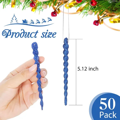 Vista 2 de 50 carámbanos de árbol para Navidad, adornos de Navidad de plástico, torcidos, decoración colgante de carámbanos para invierno, vacaciones, fiesta