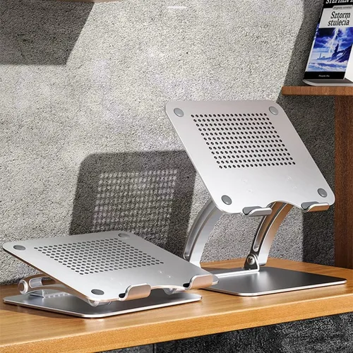 Vista 4 de Soporte para computadora portátil, estante de enfriamiento para computadora, base de aleación de aluminio elevada, elevación vertical plegable
