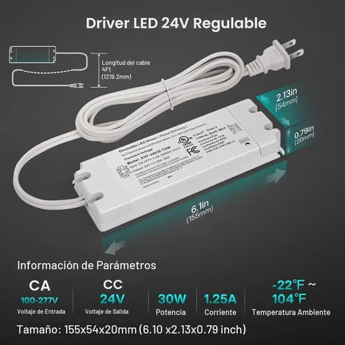 Vista 2 de REYLAX Conductor 24V de Dimmable LED Triac de 30W, transformador de baja