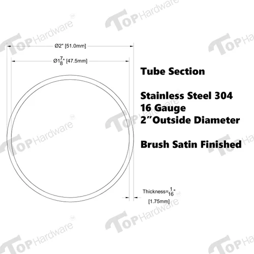 Vista 3 de Tubo de acero inoxidable cepillado de grado 304 de 2 "OD - 24" de largo - calibre 16 (pedido personalizado)