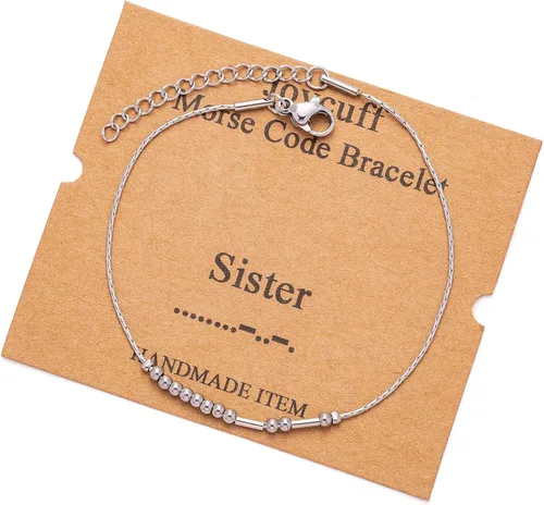 Vista 48 de JoycuFF Pulseras inspiradoras de código morse para mujeres, cuentas de plata, joyería con mantra de motivación, regalos para ella