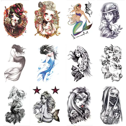 Vista 5 de 12 hojas de tatuajes falsos en el pecho, brazo, hombro, tatuajes, arte corporal, mangas de 5.9 x 8.3 pulgadas, tatuajes temporales impermeables