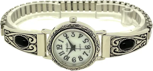 Vista 4 de Reloj de moda Vars, V6337 con banda elástica elástica y piedras negras occidentales para mujer, Moderno