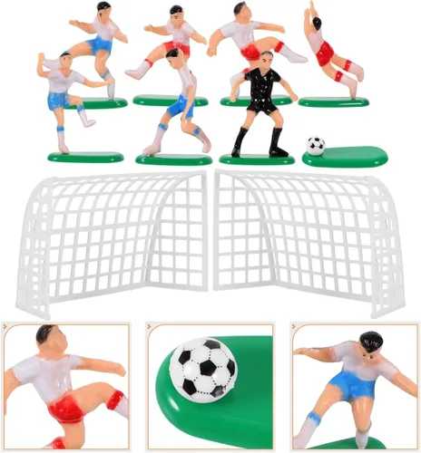 Vista 2 de UPKOCH Decoraciones para pastel de fútbol – 2 goles, 6 jugadores, 1 árbitro, figuras de fútbol en miniatura para cumpleaños de niños, fiesta
