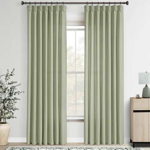 Vista 38 de Cortinas de lino de 63 pulgadas, juego de 2 paneles para sala de estar, beige natural, cortinas con pliegues pellizco entrenadas con memoria