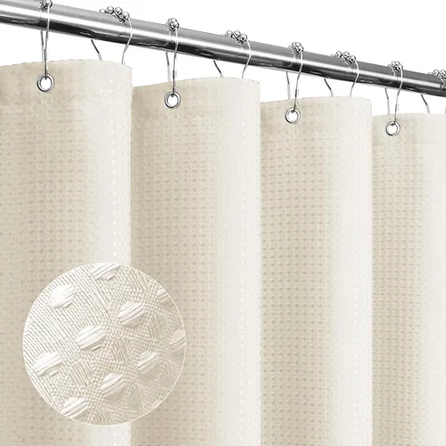 Vista 54 de Gibelle Cortina de Ducha Pequeña para Cabina 36 x 72 pulgadas, Cortina de Ducha de Tela Texturizada de Tejido Gofre Medio Estrecho para Baño, Beige