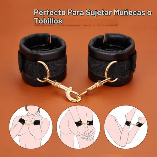 Vista 2 de UTIMI - Puños sexuales ajustables – Restricciones BDSM de cuero sintético de primera calidad