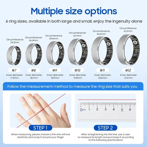 Vista 2 de Anillo de salud inteligente, con funciones de monitoreo de estrés y sueño, compatible con iOS y Android, rastreador de actividad física impermeable