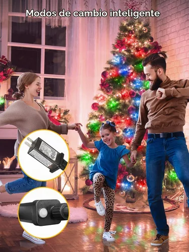 Vista 5 de ROOR Guirnalda de 1000 luces LED de 300 pies para exteriores, luces de árbol de Navidad multicolor con control remoto, 8 modos de luz de hadas