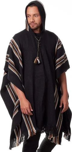 Vista 2 de INTI ALPACA Poncho con capucha de alpaca para hombre, cálido y suave, capa de capa