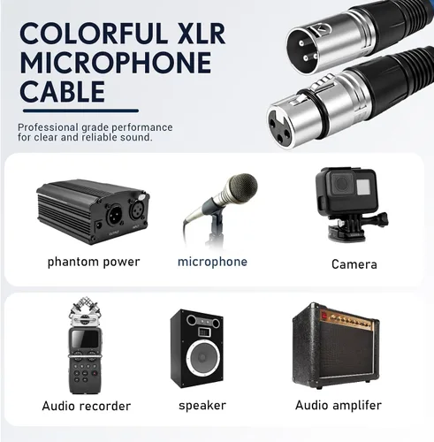 Vista 7 de Copkim Paquete de 10 cables XLR brillantes de 6 pies, 3 pines, cable de micrófono XLR equilibrado a macho a hembra para micrófono, mezclador