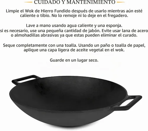 Vista 2 de Jim Beam Wok, plancha y sartén de hierro fundido de construcción resistente de 12 pulgadas