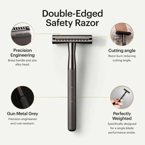 Vista 3 de MANSCAPED® The Plow® 2.0 & Power Shave Gel, paquete de afeitado facial para hombre con maquinilla de afeitar de seguridad de una sola hoja y gel