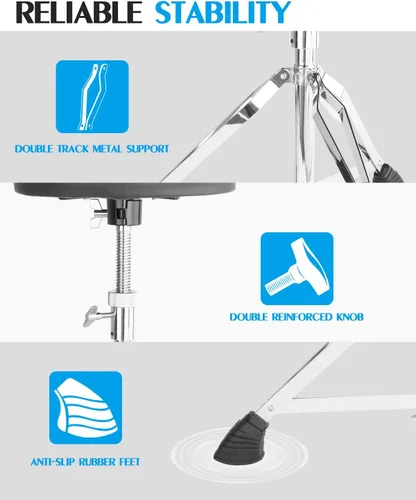 Vista 3 de STRICH Drum Throne, taburete de tambor acolchado ajustable en altura, silla giratoria de tambor resistente, taburete acolchado de doble soporte