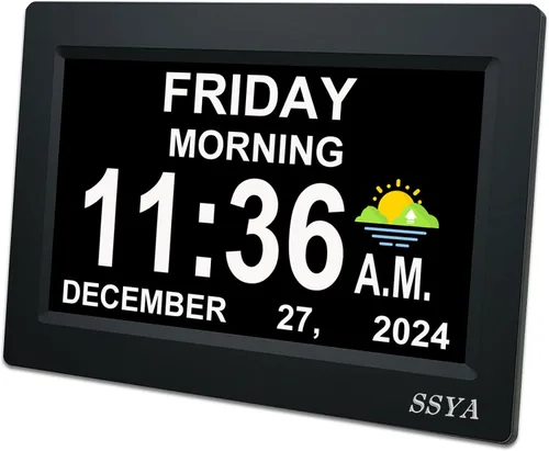 Vista 7 de SSYA Reloj de demencia para personas mayores, reloj digital con fecha y día de la semana, DST automático, reloj despertador con calendario grande