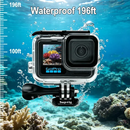 Vista 7 de Suptig Carcasa protectora impermeable para GoPro Hero 12/Hero 11/Hero 10/Hero 9 Negro Impermeable 164F