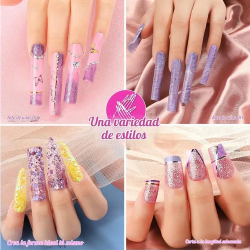 Vista 7 de Puntas de uñas postizas cuadradas extralargas de ABS, kit de 240 piezas con curva C, pegamento de uñas, lima para salón de belleza, hogar y bricolaje