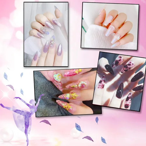 Vista 5 de FEBSNOW 1000 piezas de puntas de uñas acrílicas francesas tipo ataúd/bailarina, uñas artificiales de cobertura media, 10 tamaños, con estuches