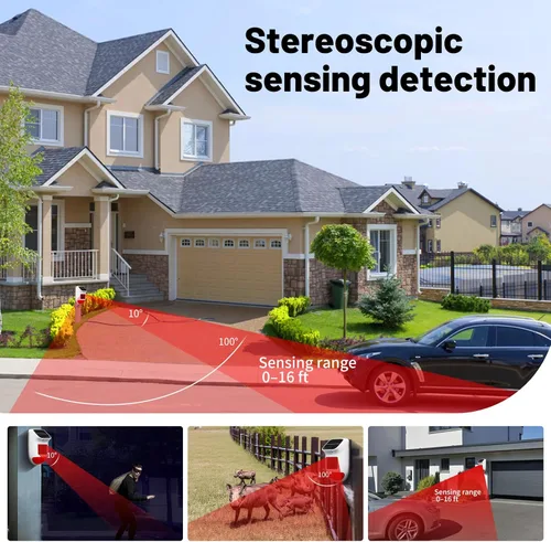 Vista 4 de Alarma Solar con Sensor de Movimiento - Sirena de Seguridad Impermeable IP65 de 120dB con Control Remoto y Luz Estroboscópica, 3 Modos