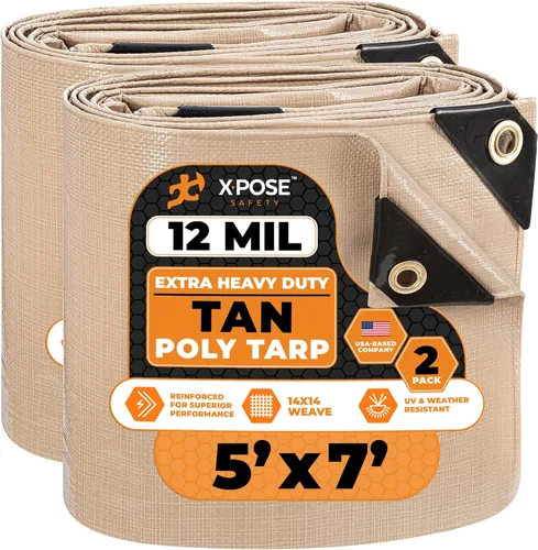 Vista 114 de Xpose Safety Lona protectora de polietileno plateado resistente de 5 x 7 pies - Funda protectora multiusos - Duradera, resistente al agua