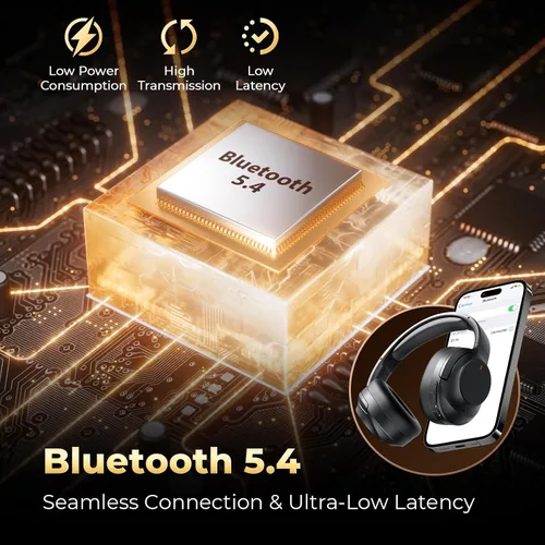 Vista 7 de Auriculares con cancelación activa de ruido, auriculares Bluetooth inalámbricos mejorados sobre la oreja con micrófono ENC, graves profundos estéreo
