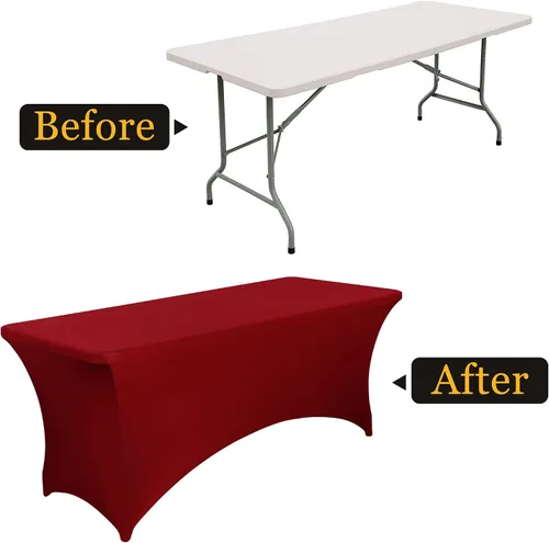 Vista 4 de Manteles ajustables de 4 pies para mesas rectangulares, 2 piezas, protector de mesa de elastano elástico para banquetes, camas de masaje, bodas
