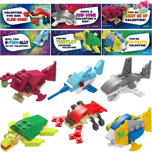 Vista 10 de JOYIN Paquete de 24 tarjetas de San Valentín con bloques de construcción de dinosaurios para regalos, recuerdos de fiesta, premio de intercambio