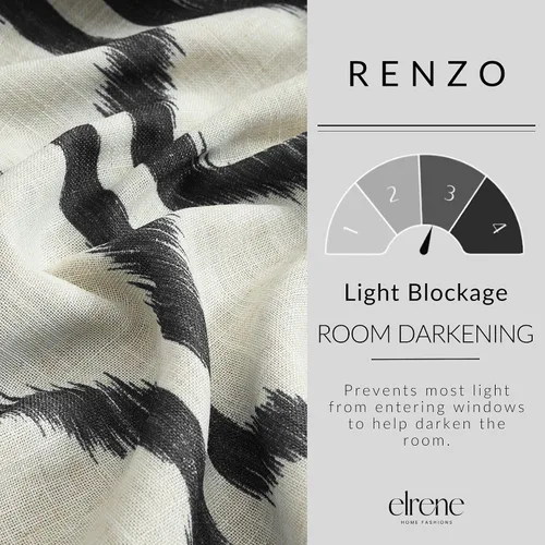 Vista 4 de Elrene Home Fashions Renzo Ikat - Cortina de panel de lino con diseño geométrico para ventana, para oscurecimiento de habitación Negro