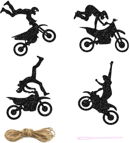 Vista 2 de Cartel temático de motocicleta, guirnalda para fiestas de cumpleaños de hombres o niños, decoración de pared para habitación de fiesta de equitación