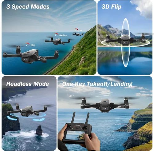Vista 8 de Drones sin escobillas K600GPS con cámara EIS para adultos principiantes y niños, dron con pantalla de 4.5 pulgadas en el controlador, FPV Drone