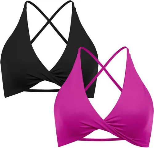 Vista 5 de SUUKSESS Sujetador deportivo de 2 piezas para mujer, con espalda abierta, con tirantes delgados, cuello en V, para entrenamiento