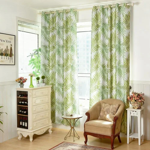 Vista 3 de MYRU Cortinas absolutamente opacas para dormitorio, palmera, 2 capas forradas con hojas tropicales para sala de estar, 1 par, 39 pulgadas de ancho x