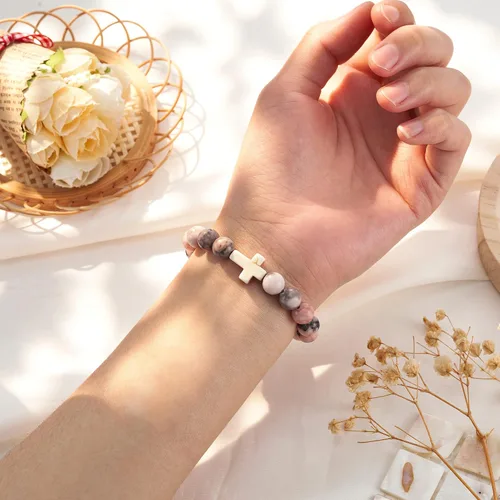 Vista 5 de Regalos de confirmación, regalos cristianos para mujeres, pulsera de cruz católica religiosa, regalos para mujeres, Piedra, Circonita cúbica