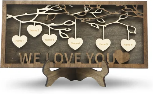 Vista 14 de Regalos para mamá, letrero de árbol familiar personalizado con nombres personalizados, placas de madera, decoración grabada con nombres familiares