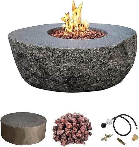 Vista 15 de Elementi+ Mesa de Fuego de Gas Colorado de Hormigón Fundido de 56" Rectangular, Hoguera al Aire Libre con Ignición Electrónica Incluye Cubierta