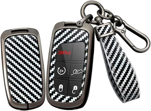 Vista 9 de SANRILY Funda para llavero inteligente con patrón de fibra de carbono, color negro, apta para Jeep Grand Cherokee Renegade para Chrysler 200 300