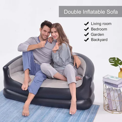 Vista 4 de Sofá inflable doble plegable, colchón inflable con reposabrazos, sofá de aire portátil para sala de estar interior y balcón al aire libre, patio